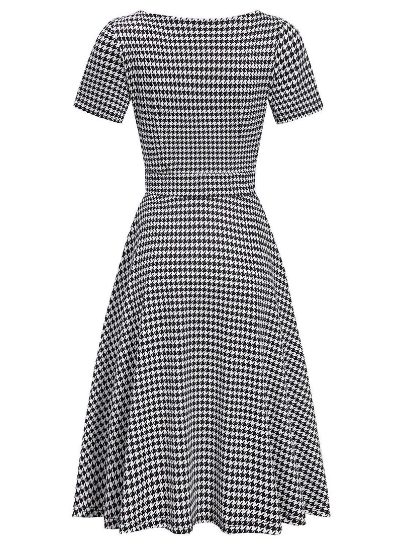 HELYO Church Dresses for Women Vintage Casual Peter Pan Collar Fit and Flare Work Party A-Line Swing Dress with Pockets 978 (Houndstooth, XXL) - Image 3